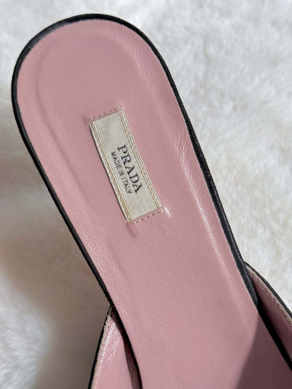 Prada Vintage Black Satin and Suede Kitten Heel Mules with Floral Accents - Picture 5 of 7